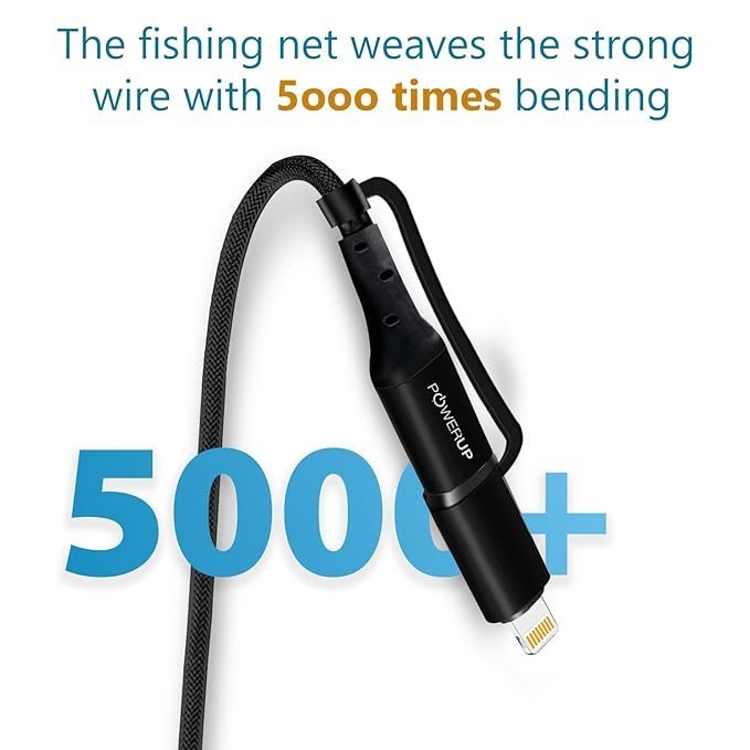 POWERUP 4-in-1 Charging Cable | USB-A/Type-C to Type-C/Lightning | 1.5M Black