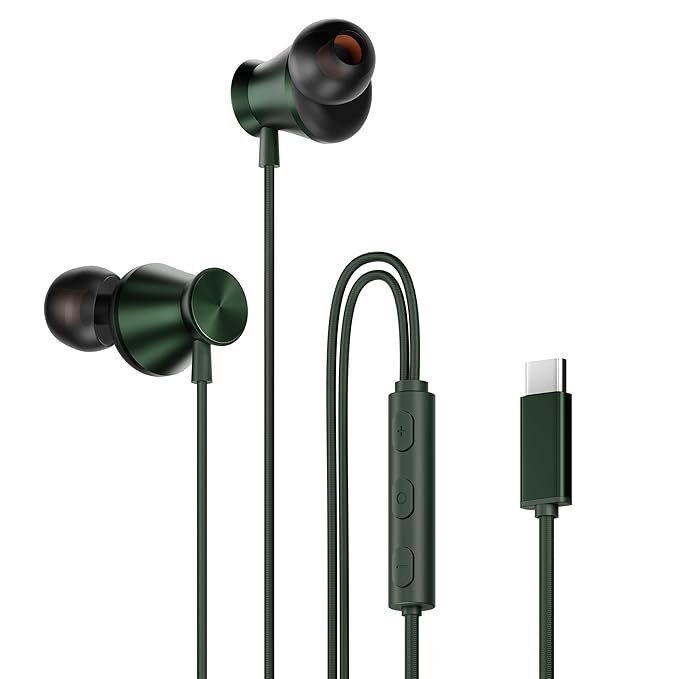 HAMMER Nova Type-C Wired Earphones with Mic - Powerful Bass, Green