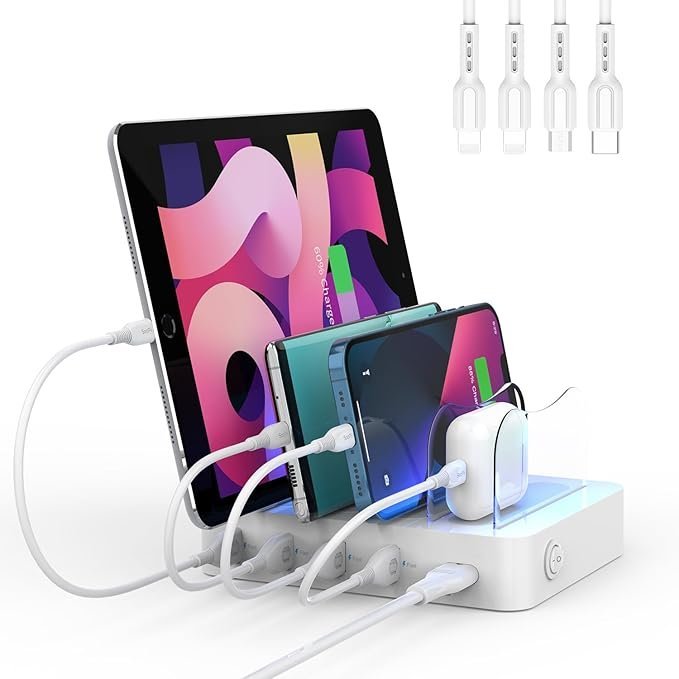 SooPii 4-Port Charging Station with Cables for Home & Office
