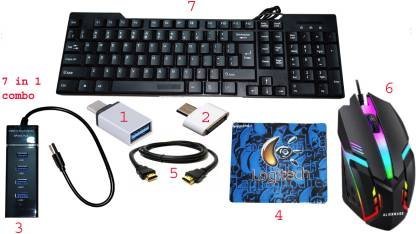 RSG 7-in-1 Combo Set: Keyboard, Mouse, Hub & Cables (Black/Multi)