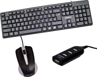 Zebion K500 Keyboard + Rocky Mouse + Pronto101 USB Hub Combo (Black)