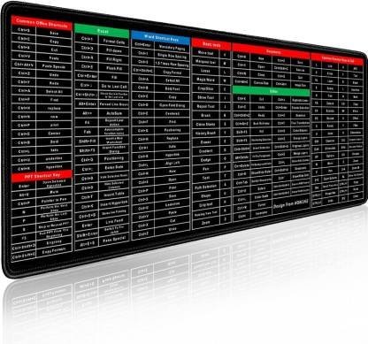 Large Gaming & Office Mousepad with Excel Shortcut Keys (Black)